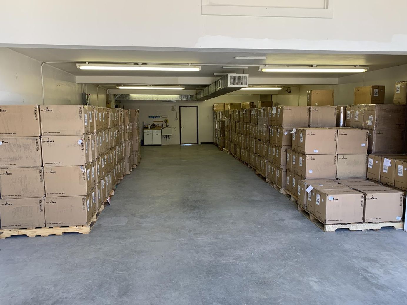 Boxes of Antminer S19 series waiting to be shipped to Bitcoin miners | Source: Luxor